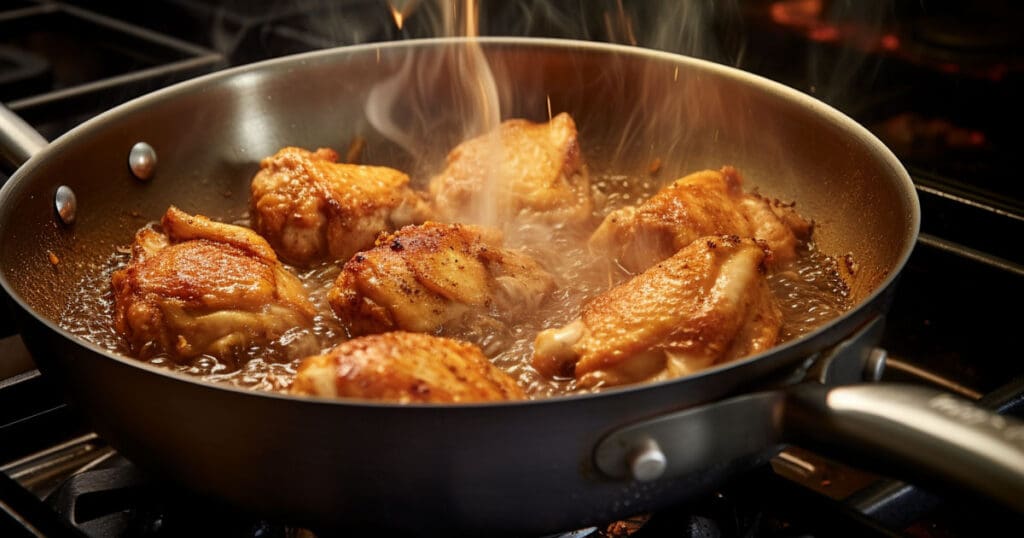 Chicken Thigh cooking in a Frying Pan