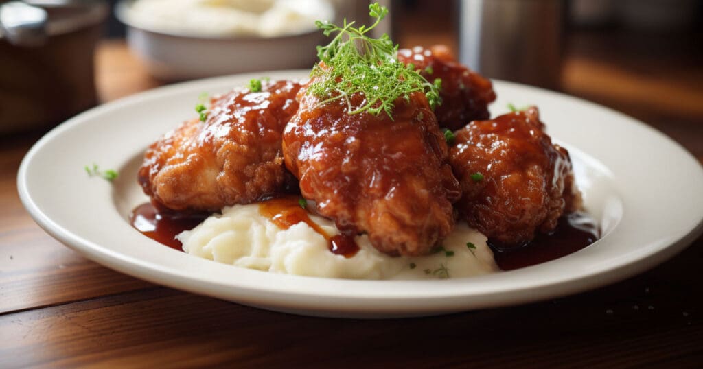 Golden Chicken Served With Mashed Potatoes